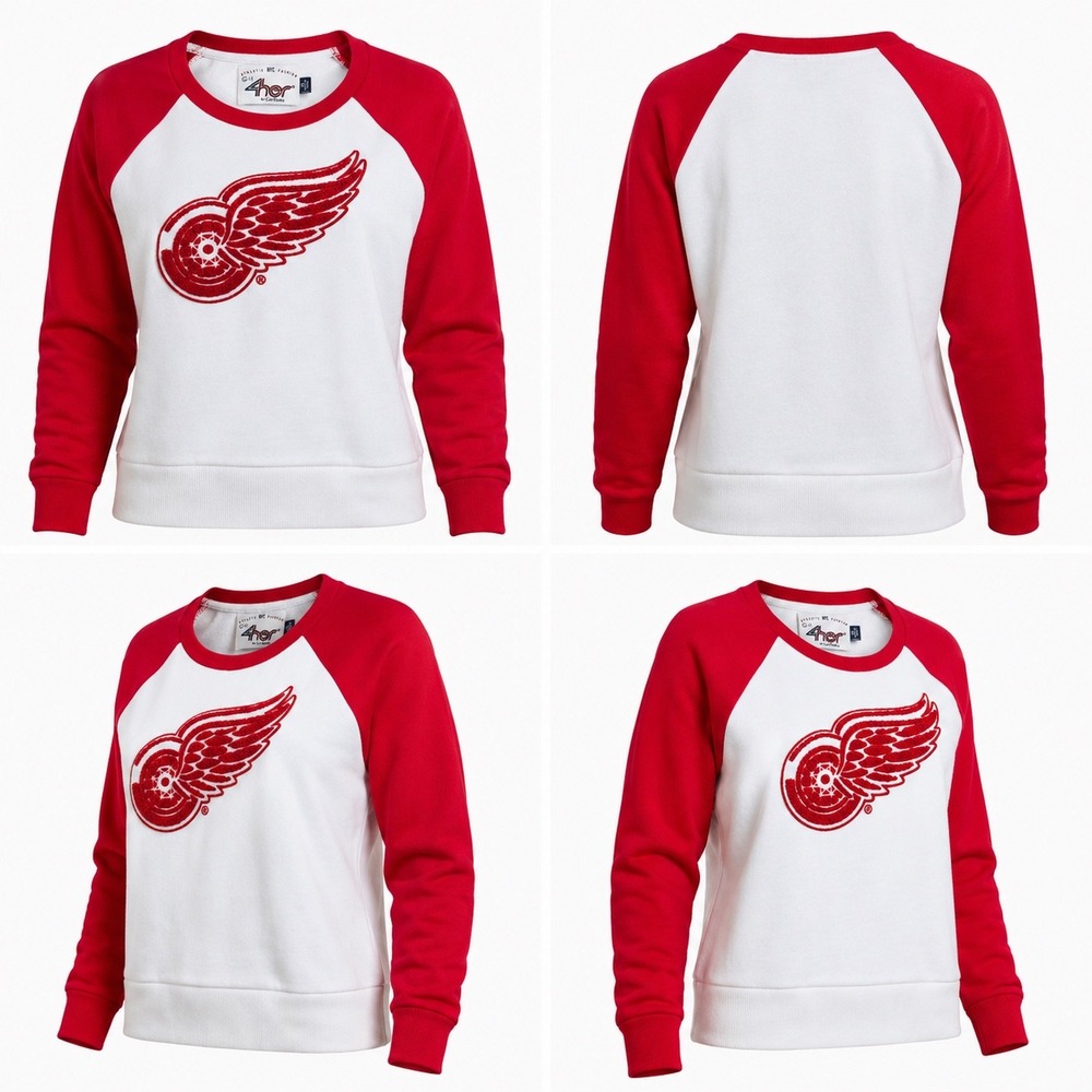 Detroit Red Wings Sweatshirt Womens L G-III 4Her NHL Fleece Chenille Logo Raglan